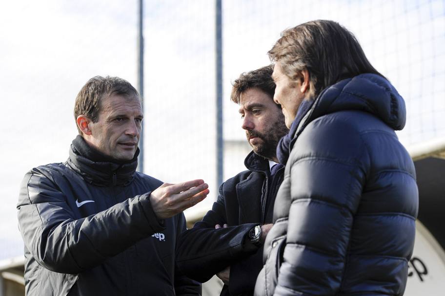 Conte parla con Massimiliano Allegri e Andrea Agnelli. LaPresse